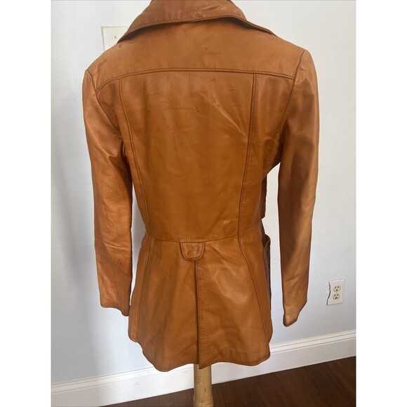 VINTAGE 70'S Crae Caryle San Francisco Leather Three Button Blazer Jacket S - Picture 5 of 15